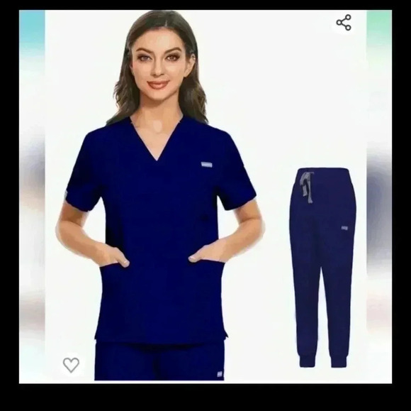 Figs VIAOLI Women's Scrub Suit Set Modern V-neck Top and Drawstring Joggers - Picture 9 of 9